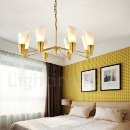 8-lichts retro rustieke luxe messing hanglamp kroonluchter met glazen kap