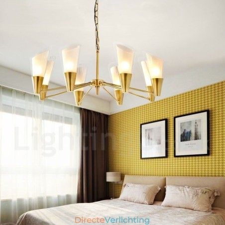 8-lichts retro rustieke luxe messing hanglamp kroonluchter met glazen kap 8-lichts retro rustieke luxe messing hanglamp kroonluchter met glazen kap