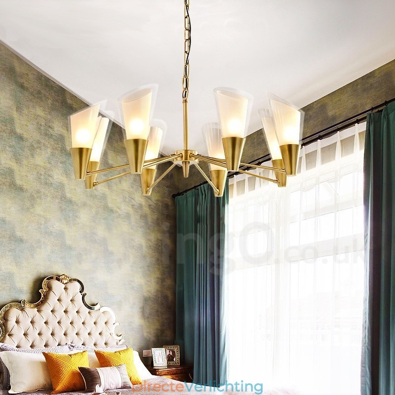 8-lichts retro rustieke luxe messing hanglamp kroonluchter met glazen kap