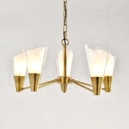 5-lichts retro rustieke luxe messing hanglamp kroonluchter met glazen kap