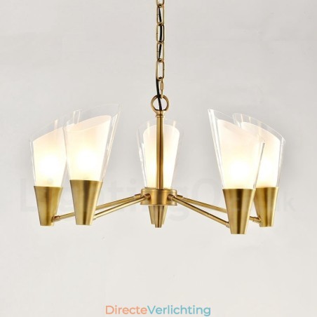 5-lichts retro rustieke luxe messing hanglamp kroonluchter met glazen kap 5-lichts retro rustieke luxe messing hanglamp kroonluchter met glazen kap