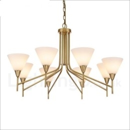 8-lichts retro rustieke luxe messing hanglamp kroonluchter met glazen kap