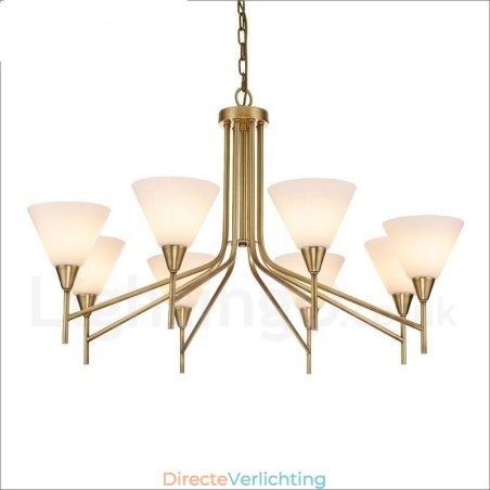 8-lichts retro rustieke luxe messing hanglamp kroonluchter met glazen kap 8-lichts retro rustieke luxe messing hanglamp kroonluchter met glazen kap