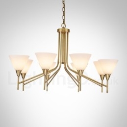 8-lichts retro rustieke luxe messing hanglamp kroonluchter met glazen kap