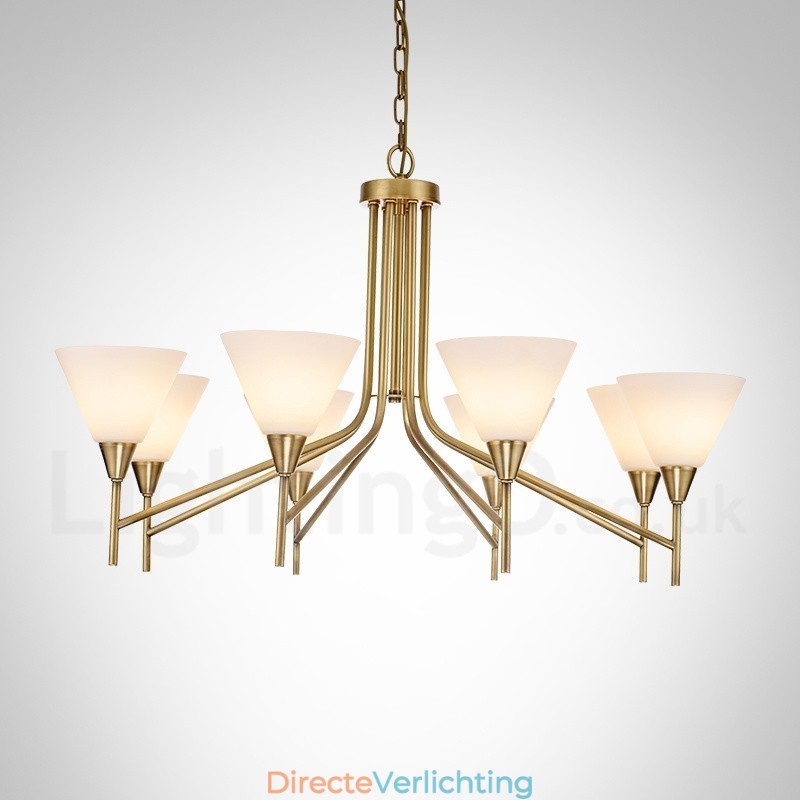 8-lichts retro rustieke luxe messing hanglamp kroonluchter met glazen kap