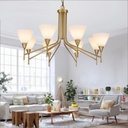 8-lichts retro rustieke luxe messing hanglamp kroonluchter met glazen kap