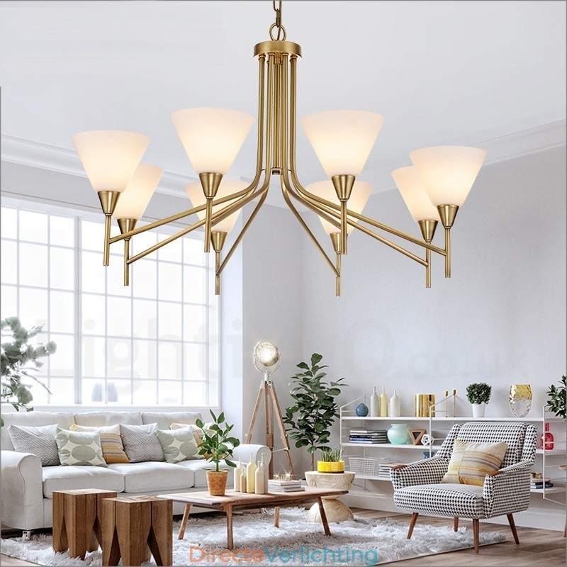 8-lichts retro rustieke luxe messing hanglamp kroonluchter met glazen kap