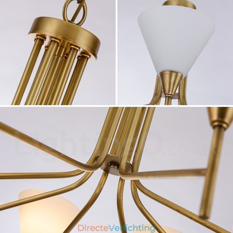 8-lichts retro rustieke luxe messing hanglamp kroonluchter met glazen kap