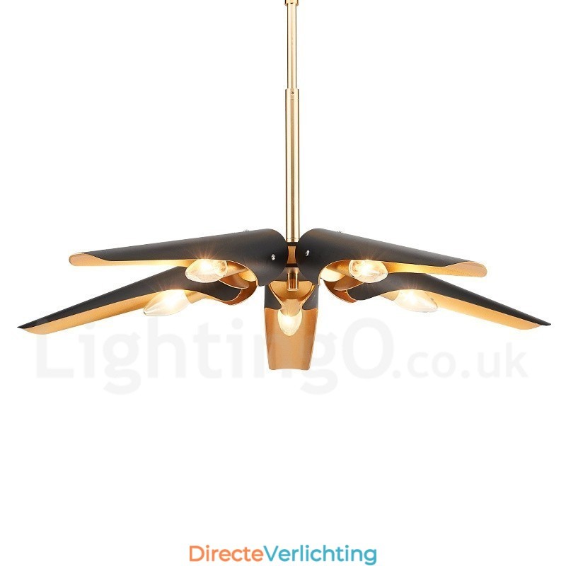 5-lichts retro rustieke luxe aluminiumlegering hanglamp kroonluchter met aluminiumlegering kap