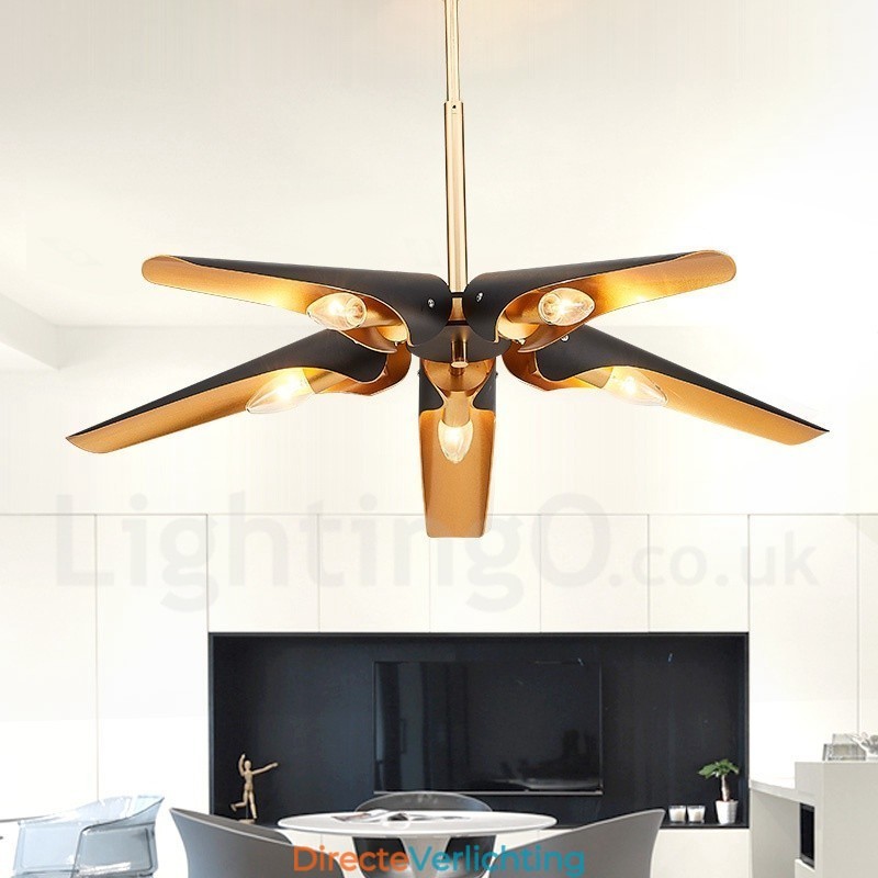 5-lichts retro rustieke luxe aluminiumlegering hanglamp kroonluchter met aluminiumlegering kap