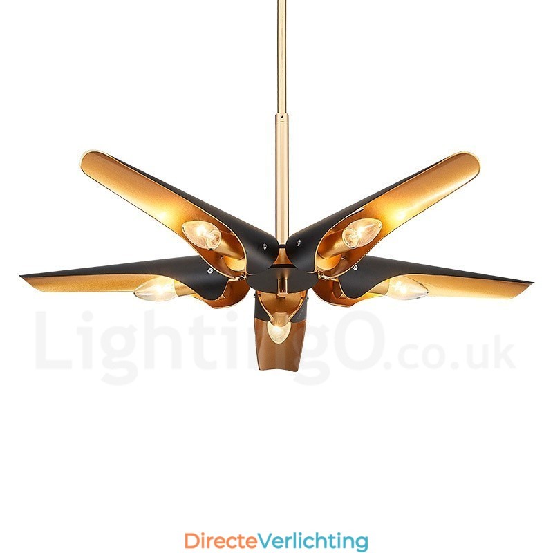 5-lichts retro rustieke luxe aluminiumlegering hanglamp kroonluchter met aluminiumlegering kap