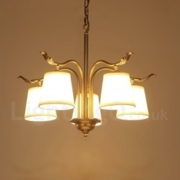 5-lichts retro rustieke luxe messing hanglamp kroonluchter met stoffen kap