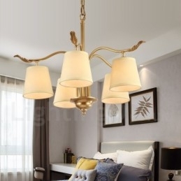 5-lichts retro rustieke luxe messing hanglamp kroonluchter met stoffen kap