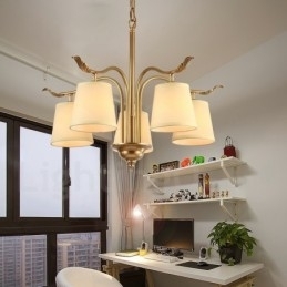 5-lichts retro rustieke luxe messing hanglamp kroonluchter met stoffen kap