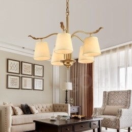 5-lichts retro rustieke luxe messing hanglamp kroonluchter met stoffen kap