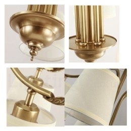 5-lichts retro rustieke luxe messing hanglamp kroonluchter met stoffen kap