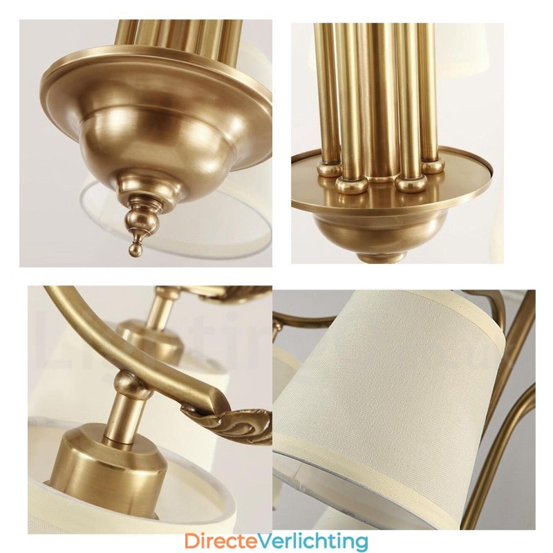 5-lichts retro rustieke luxe messing hanglamp kroonluchter met stoffen kap