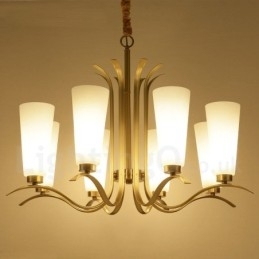 8-lichts retro rustieke luxe messing hanglamp kroonluchter met glazen kap