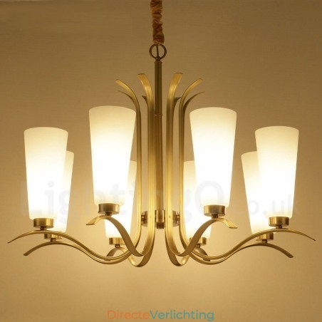 8-lichts retro rustieke luxe messing hanglamp kroonluchter met glazen kap 8-lichts retro rustieke luxe messing hanglamp kroonluchter met glazen kap