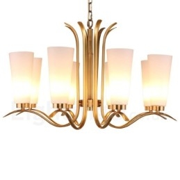 8-lichts retro rustieke luxe messing hanglamp kroonluchter met glazen kap