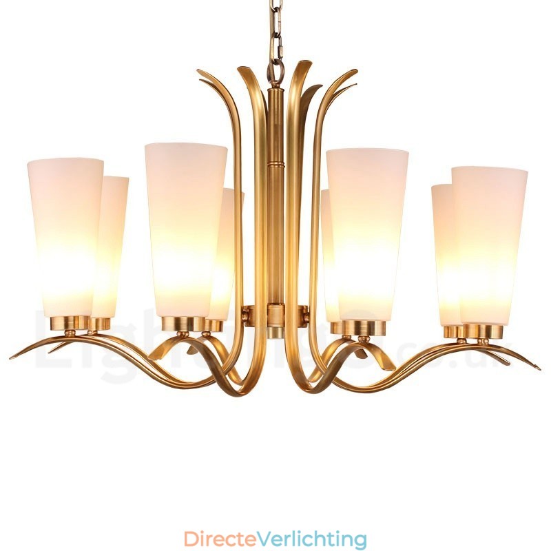 8-lichts retro rustieke luxe messing hanglamp kroonluchter met glazen kap
