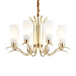 8-lichts retro rustieke luxe messing hanglamp kroonluchter met glazen kap