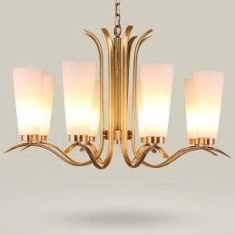 8-lichts retro rustieke luxe messing hanglamp kroonluchter met glazen kap