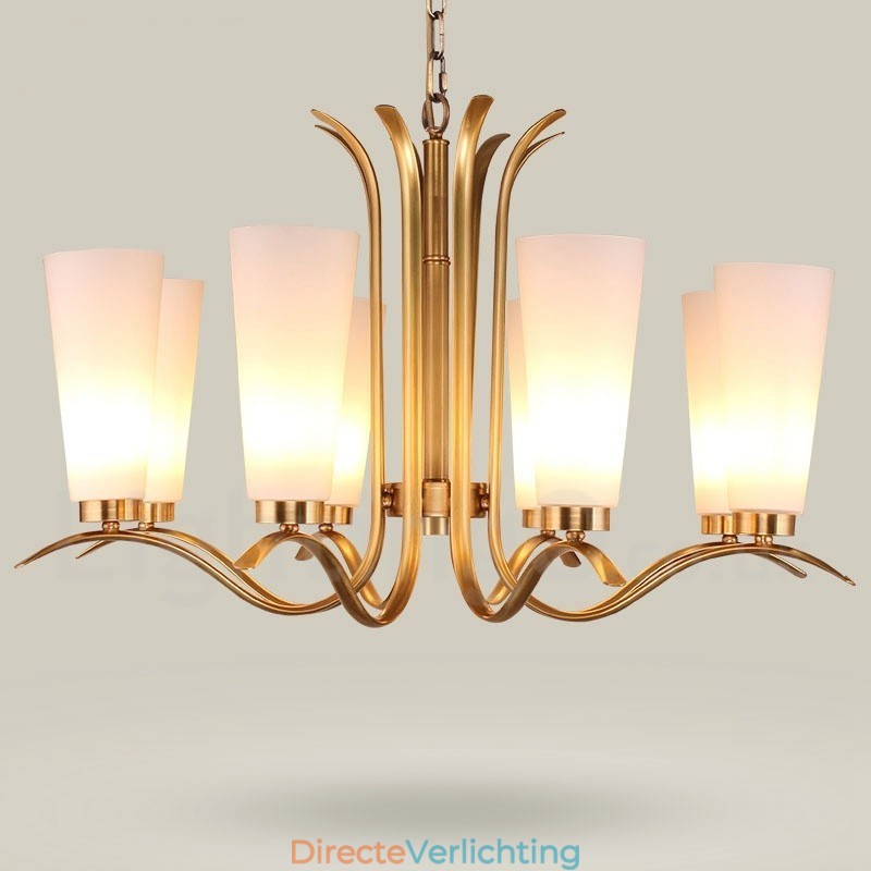 8-lichts retro rustieke luxe messing hanglamp kroonluchter met glazen kap