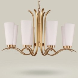 8-lichts retro rustieke luxe messing hanglamp kroonluchter met glazen kap