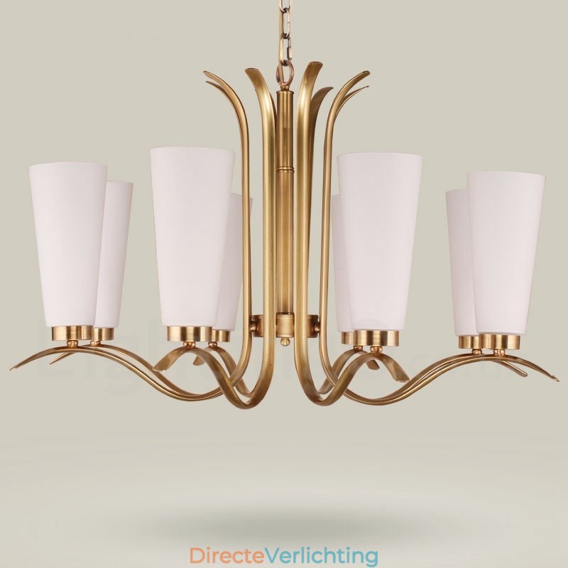 8-lichts retro rustieke luxe messing hanglamp kroonluchter met glazen kap