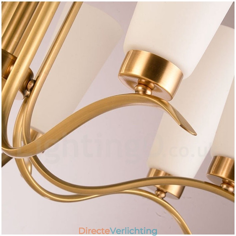8-lichts retro rustieke luxe messing hanglamp kroonluchter met glazen kap