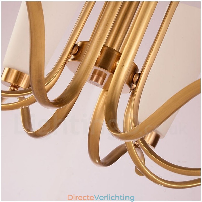 8-lichts retro rustieke luxe messing hanglamp kroonluchter met glazen kap