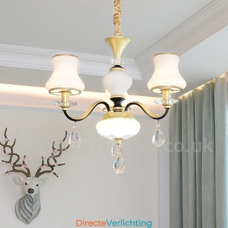 3-lichts retro rustieke luxe kristallen hanglamp kroonluchter met glazen kap