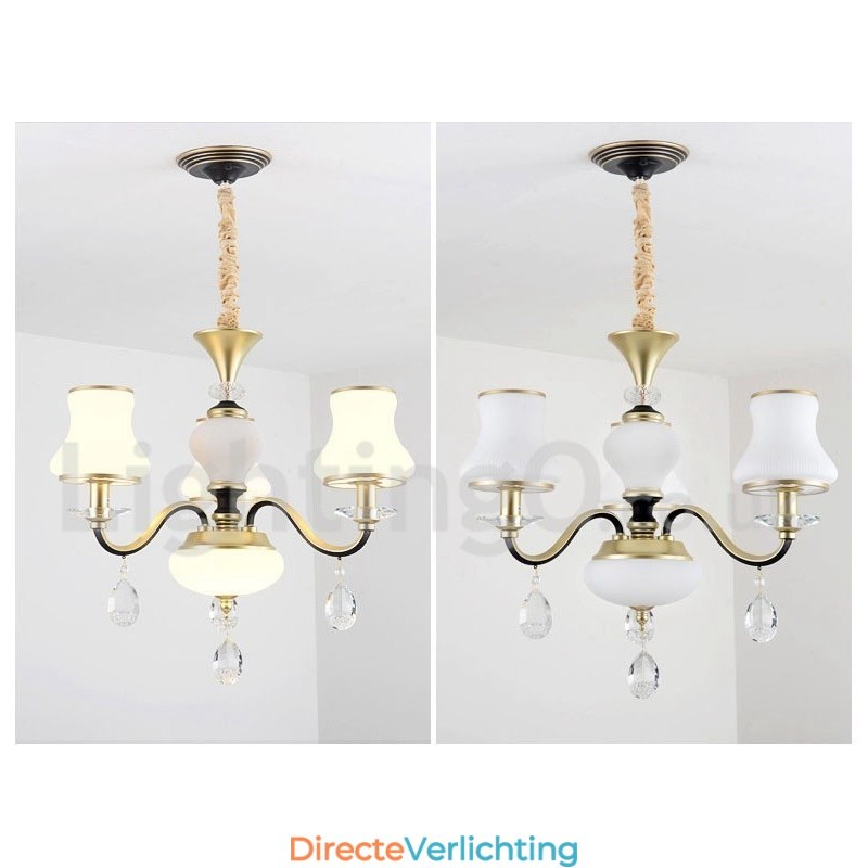 3-lichts retro rustieke luxe kristallen hanglamp kroonluchter met glazen kap