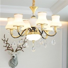6-lichts retro rustieke luxe kristallen hanglamp kroonluchter met glazen kap