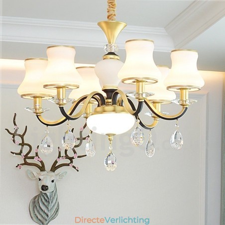 6-lichts retro rustieke luxe kristallen hanglamp kroonluchter met glazen kap 6-lichts retro rustieke luxe kristallen hanglamp kroonluchter met glazen kap