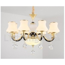6-lichts retro rustieke luxe kristallen hanglamp kroonluchter met glazen kap