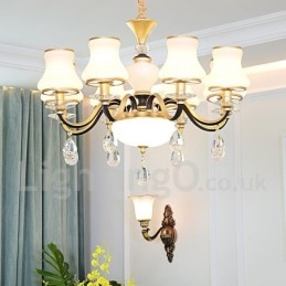 8-lichts retro rustieke luxe kristallen hanglamp kroonluchter met glazen kap