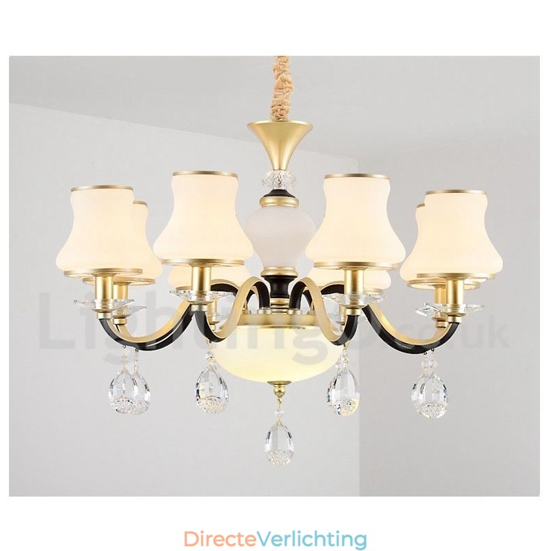 8-lichts retro rustieke luxe kristallen hanglamp kroonluchter met glazen kap