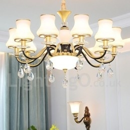 Retro Rustieke Luxe Kristallen Hanglamp Kroonluchter met Glazen Kap