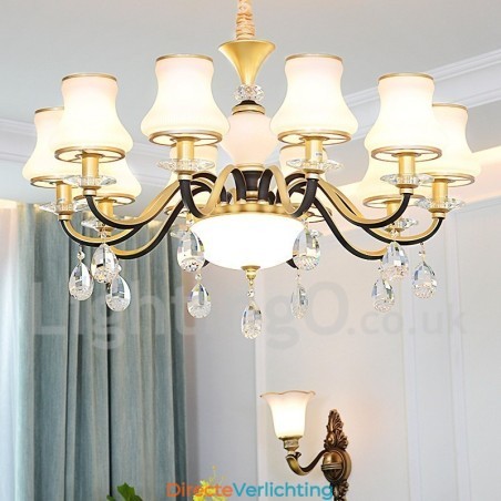 Retro Rustieke Luxe Kristallen Hanglamp Kroonluchter met Glazen Kap Retro Rustieke Luxe Kristallen Hanglamp Kroonluchter met Glazen Kap