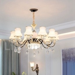 Retro Rustieke Luxe Kristallen Hanglamp Kroonluchter met Glazen Kap