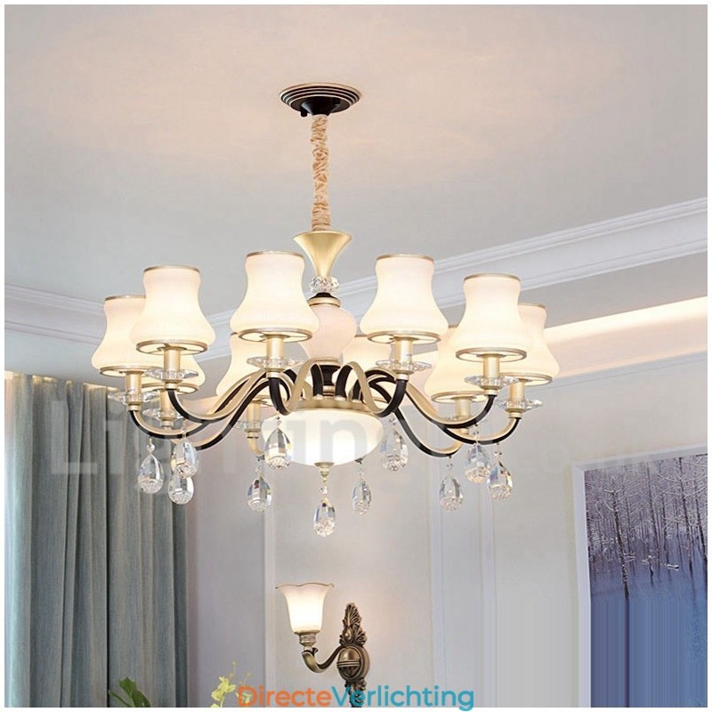 Retro Rustieke Luxe Kristallen Hanglamp Kroonluchter met Glazen Kap