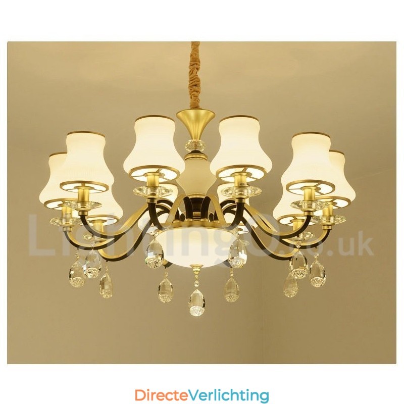 Retro Rustieke Luxe Kristallen Hanglamp Kroonluchter met Glazen Kap