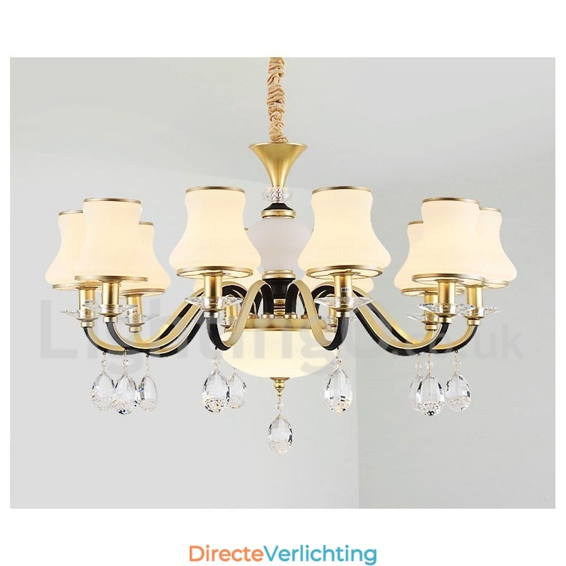Retro Rustieke Luxe Kristallen Hanglamp Kroonluchter met Glazen Kap