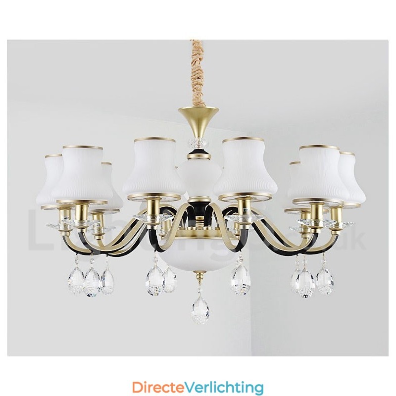 Retro Rustieke Luxe Kristallen Hanglamp Kroonluchter met Glazen Kap