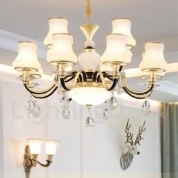 12 Licht Retro Rustieke Luxe Kristallen Hanglamp Kroonluchter met Glazen Kap