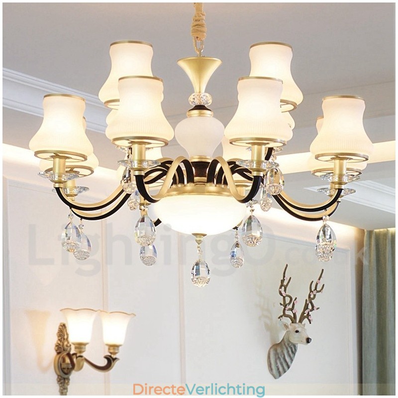 12 Licht Retro Rustieke Luxe Kristallen Hanglamp Kroonluchter met Glazen Kap