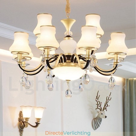 12 Licht Retro Rustieke Luxe Kristallen Hanglamp Kroonluchter met Glazen Kap 12 Licht Retro Rustieke Luxe Kristallen Hanglamp Kroonluchter met Glazen Kap