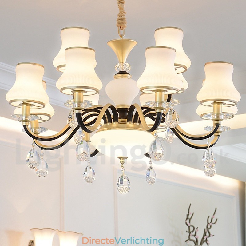 12 Licht Retro Rustieke Luxe Kristallen Hanglamp Kroonluchter met Glazen Kap